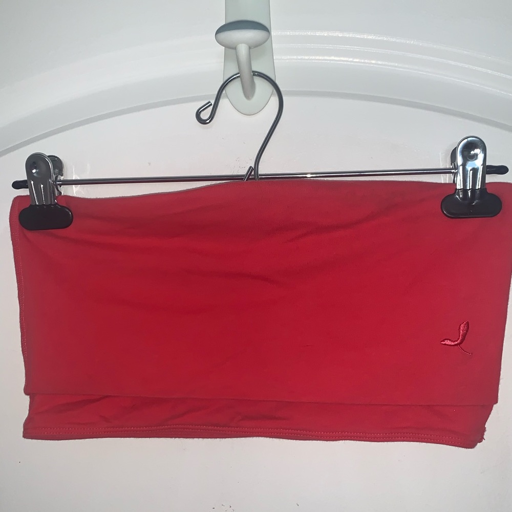 Aritzia Community Red Strapless Bandeau Crop Top